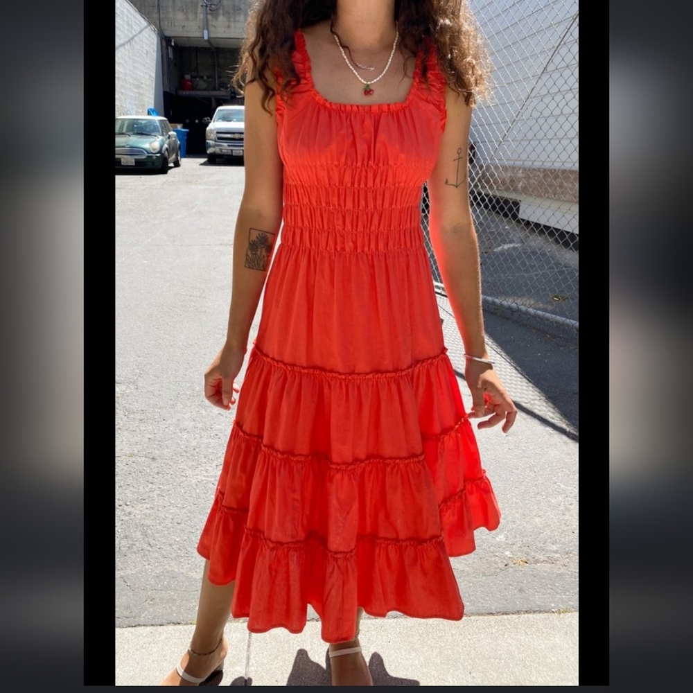 Lisa Says Gah Agatha Tomato Red midi dress size M